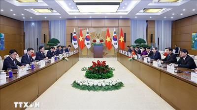 Chủ tịch Quốc hội Trần Thanh Mẫn hội đàm với Chủ tịch Quốc hội Hàn Quốc